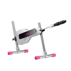 Lovense Mini Sex Machine angled side view with black attachment connected, showing thrust rod extension