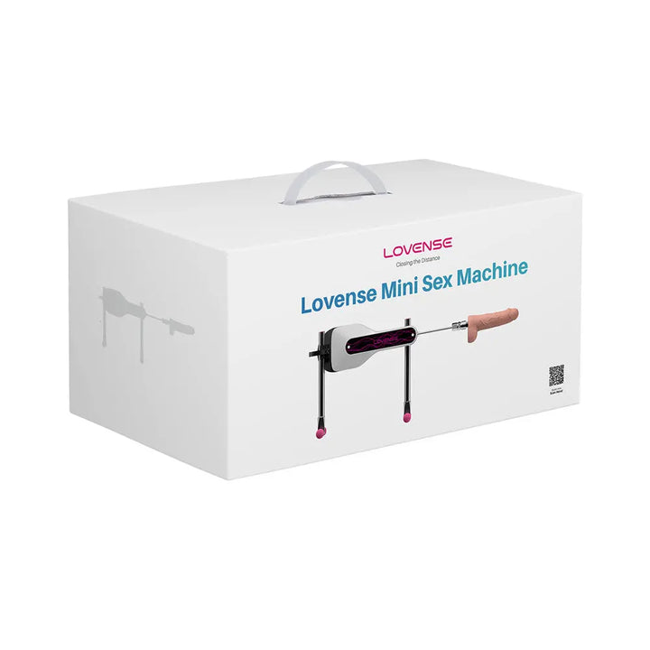 Lovense Mini Sex Machine white retail box with carry handle and product illustration