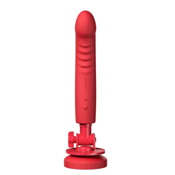 Lovense Mission 2 red silicone vibrator with ribbed shaft on adjustable suction base