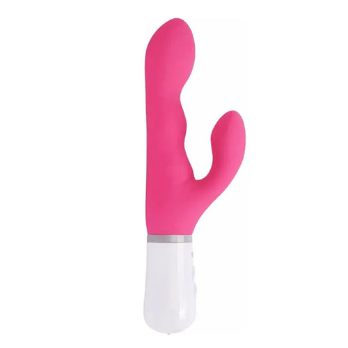 Lovense Nora rabbit vibrator in pink silicone with dual-stimulation design and white handle