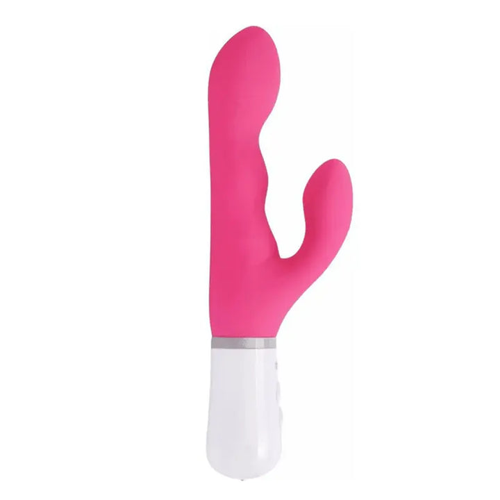 Lovense Nora rabbit vibrator in pink silicone with dual-stimulation design and white handle