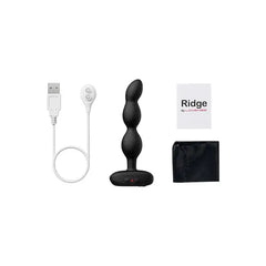 Lovense Ridge complete kit with USB magnetic charging cable, storage pouch, and manual