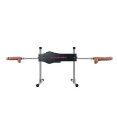 Lovense Sex Machine front view with dual attachments on adjustable chrome frame