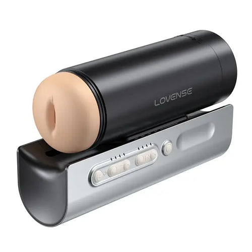 Lovense Solace Pro automatic male stroker seated in silver motorized base unit