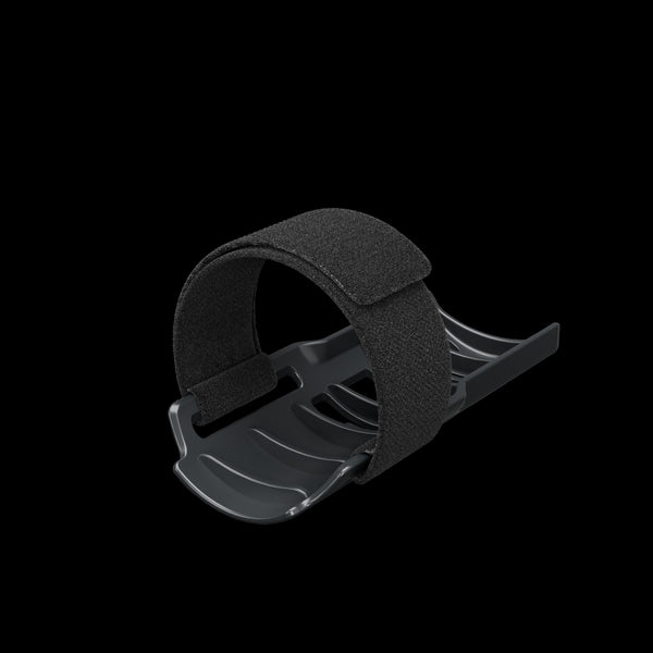 Lovense Solace Pro Grip Kit black velcro strap holder on dark background, front view