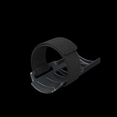 Lovense Solace Pro Grip Kit black velcro strap holder on dark background, front view