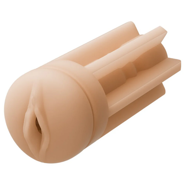 Lovense Solace Pro vagina sleeve in light skin tone, compact ribbed exterior design