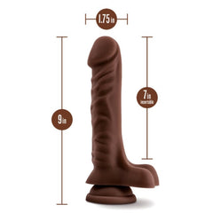 Loverboy The DJ dildo with measurement callouts: 9 in total, 7 in insertable, 1.75 in diameter