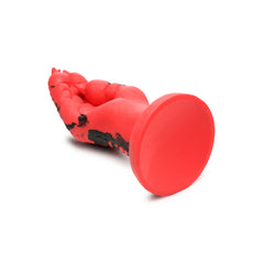 Low-angle view of Demon Claw silicone dildo emphasizing the wide flat suction cup base