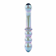 Lustrous Galaxy Wand double-ended glass dildo showing straight rounded tip and graduated beads