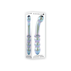 Lustrous Galaxy Wand in retail packaging showing both ends of the body-safe glass wand