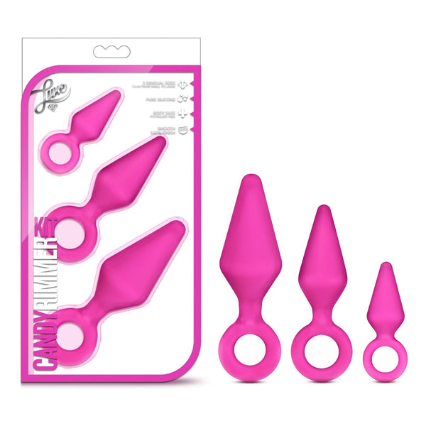 Luxe Candy Rimmer Kit in fuchsia silicone — three graduated anal plugs with retrieval rings