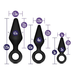 Luxe Candy Rimmer Kit size chart showing three plugs ranging from 3in to 5.25in total length