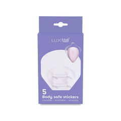 Luxus body safe stickers box, purple packaging, 5 invisible reusable adhesive stickers inside