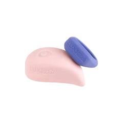 LUXUS LuxHer pink stimulator and LuxHim blue ring placed together, soft-touch silicone finish