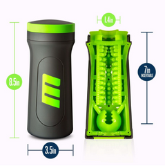 M2 stroker dimensions shown: 8.5in tall, 3.5in wide, 1.4in opening, 7in insertable length