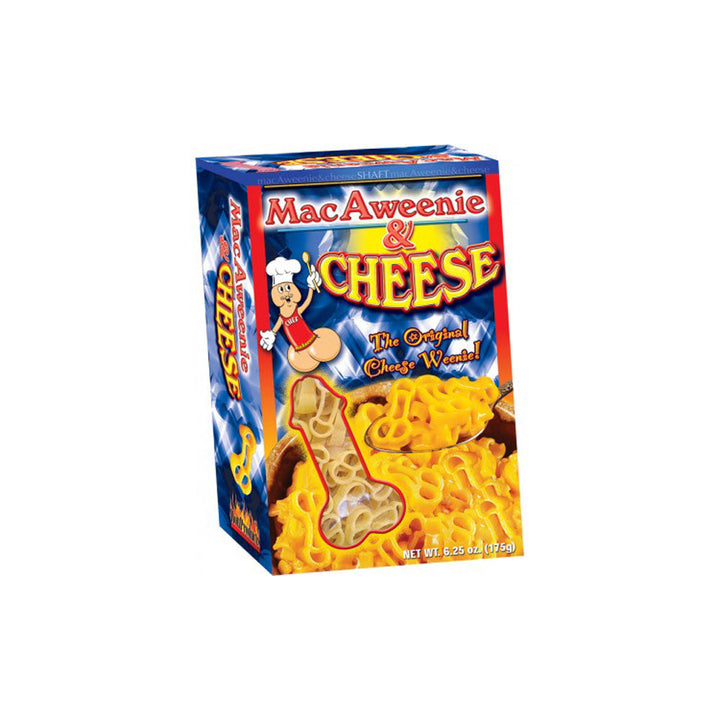 MacAweenie & Cheese novelty pasta box by Hott Products featuring phallic-shaped noodles, 175g