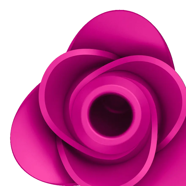 Macro top-down view of Pro 2 Modern Blossom air pulse opening in layered rose design