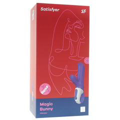 Magic Bunny vibrator packaging box by Satisfyer showing product name and dual-motor feature icons