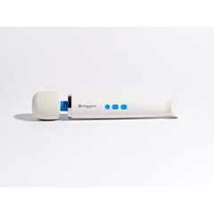 Magic Wand Mini rechargeable wand massager displayed upright, highlighting compact white body