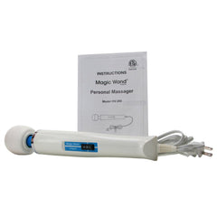 Magic Wand Original HV-260 laid flat with power cord and printed instruction manual