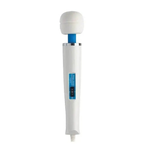 Magic Wand Original Electric vibrator, white with blue neck and rounded silicone head