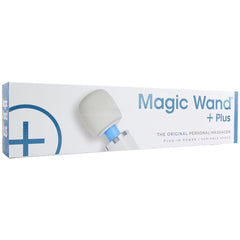 Magic Wand Plus packaging box displaying plug-in power and variable speed details
