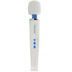 Magic Wand Rechargeable white wand massager with blue accent collar and control buttons