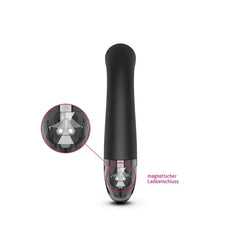 Close-up of magnetic charging port at base of Mystim Right on Ron vibrator