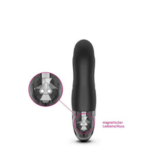 Magnetic charging port detail on base of Mystim Hop Hop Bob black silicone vibrator