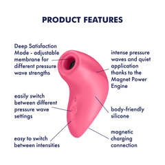 Magnetic Deep Pulse product features diagram showing pressure wave controls and magnetic charging