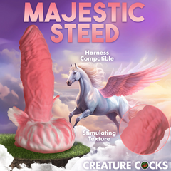 Majestic Steed lifestyle graphic highlighting harness compatibility and stimulating texture
