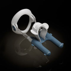 Close-up of Male Edge comfort ring and blue silicone base cradle showing adjustment detail