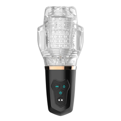 Male Rose 2 oral sex masturbator front view showing control buttons and transparent ribbed sleeve