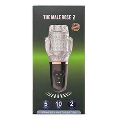The Male Rose 2 retail packaging displaying 5 suction modes, 10 vibration modes, 2 motors