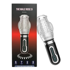 Male Rose 3 original packaging beside device displaying 5 vibration and 7 mode settings
