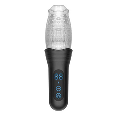 Male Rose Pro automatic masturbator full product view with LED display panel and transparent sleeve