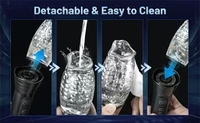 Male Rose Pro detachable clear sleeve shown being rinsed and separated from handle for easy cleaning