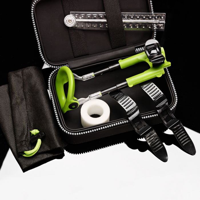 MaleEdge Extra penis enlarger kit open in black zip case with all accessories visible