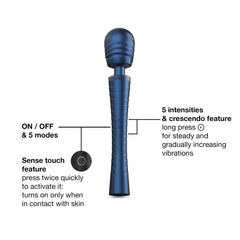 MAN.WAND EDGY controls showing sense touch feature, 5 modes, intensities, and crescendo function