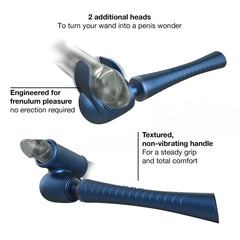 MAN.WAND EDGY frenulum attachment heads and textured non-vibrating handle shown in detail