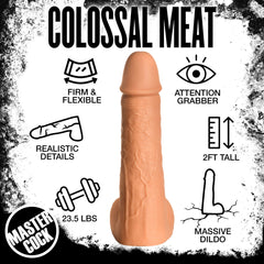 Master Cock Moby infographic listing firm flexible build, 2 ft height, and 23.5 lb weight