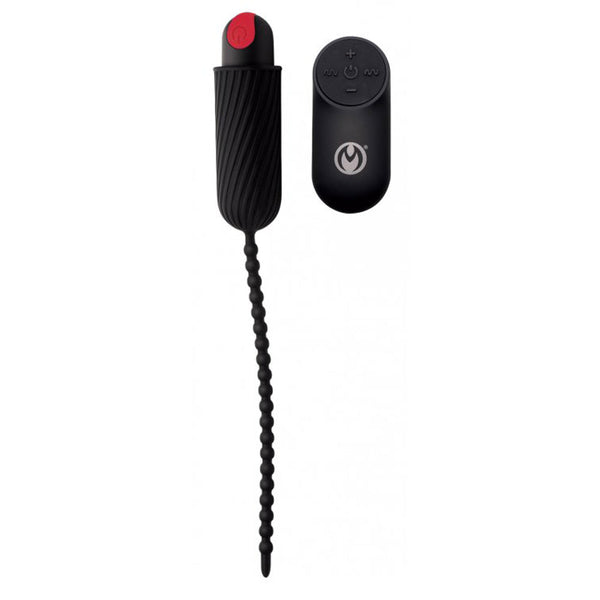 Master Series 28X Dark Chain silicone urethral sound with beaded tip and wireless remote
