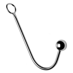 Master Series Anal Hook in polished stainless steel with curved shaft and single ball end