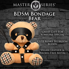 Master Series BDSM Bondage Bear packaging showing product name and vegan leather feature details