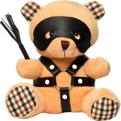 Master Series BDSM Bondage Bear plush toy with vegan leather mask and harness, front view