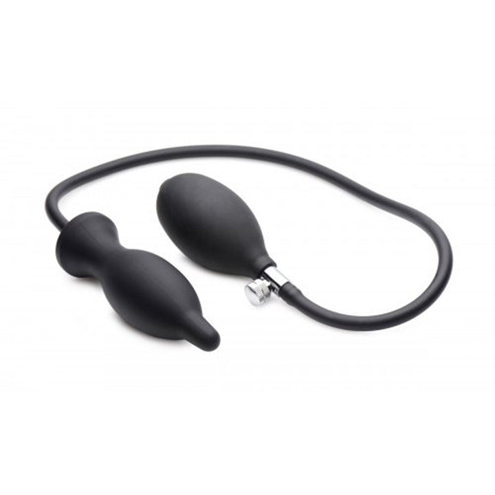Master Series Dark Inflator inflatable silicone anal plug with hand pump bulb and tubing