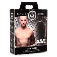 Master Series Enslaved Slave Chain Nipple Clamps in black retail box packaging