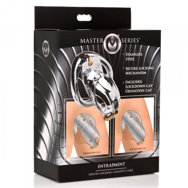 Master Series Entrapment packaging showing two interchangeable cap styles in lifestyle diagram