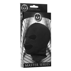 Master Series Facade Hood retail packaging showing eye and mouth opening hood design